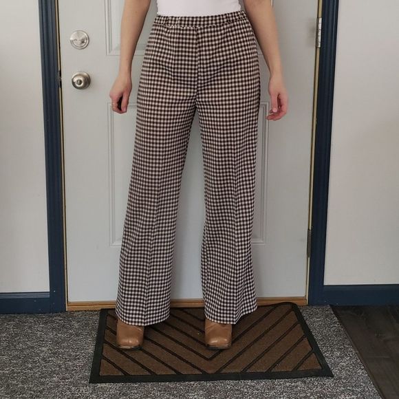 Vintage Pants - 70s Deadstock Brown Plaid Pleated‎ Pants